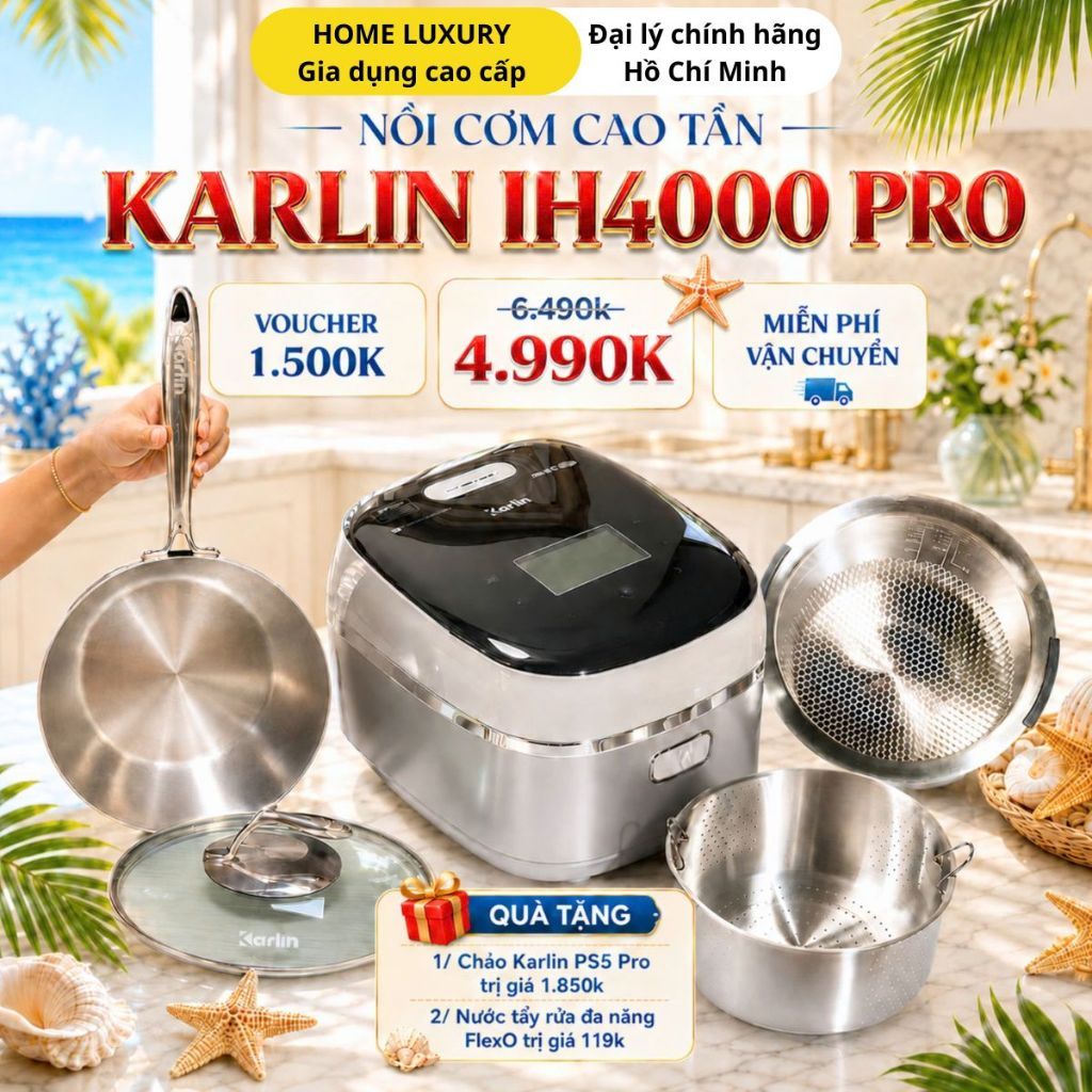 [Chính hãng] Nồi cơm điện cao tầng KARLIN IH4000 PRO,dung tích 1.5 lít,vân lục giác,bh 24 tháng