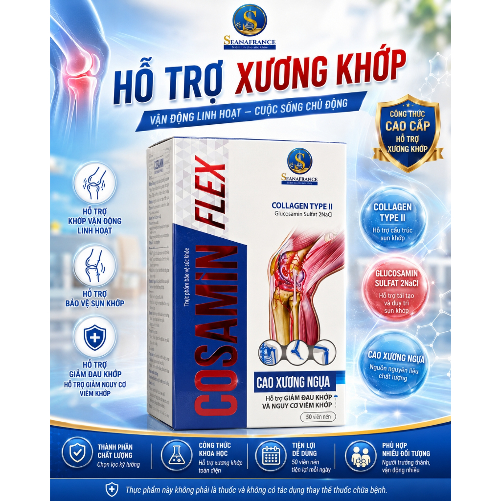 Thực Phẩm Bảo Vệ Sức Khỏe Cosamin Flex – Collagen Type II, Glucosamin Sulfat 2NaCl