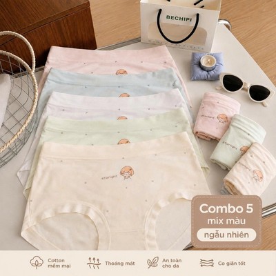 Combo 5 Quần Lót Cotton Mềm Mỏng Họa Tiết Cô Gái Freesize (50-63kg) QL5070 Nội Y Chipi