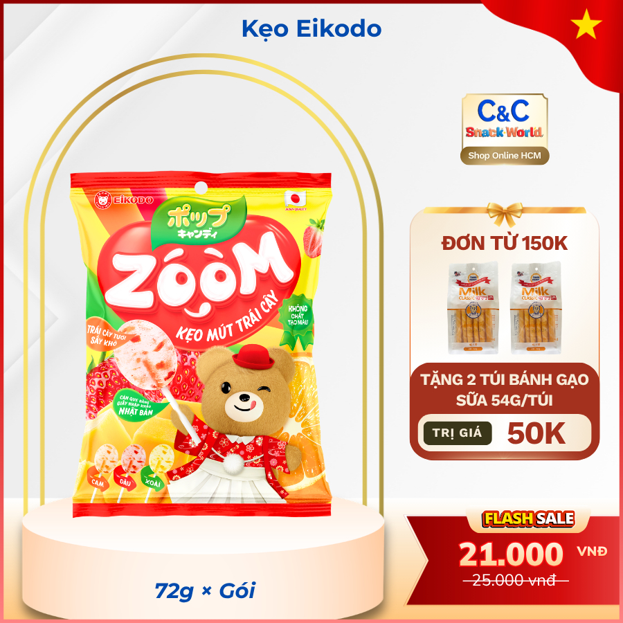 Kẹo Mút Trái Cây Zoom - EIKODO gói 9 cây 72g (72g*20 gói, 9 cây/gói)