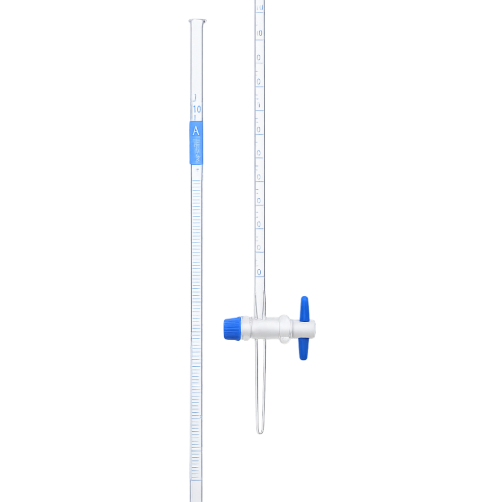 Buret thuỷ tinh khoá nhựa PTFE,Burette with Straight bore PTFE key stopcock, Class with individual C