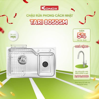 [TẶNG VÒI] Chậu rửa bát inox 1 hố Konox TARI 8050SM phong cách Nhật bề mặt MỊN - Bảo hành 10 năm
