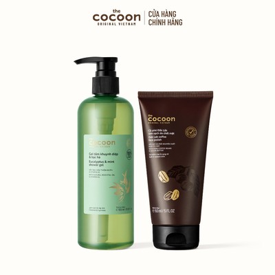 [MUA 2 GIẢM 40%] Combo Gel tắm khuynh diệp bạc hà 500ml + 1 Cà phê Đắk Lắk làm sạch da chết mặt Cocoon 150ml