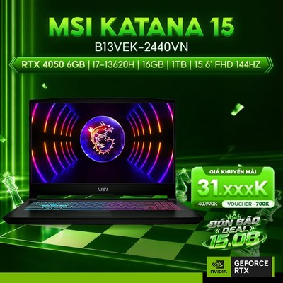 Laptop MSI Katana 15 B13VEK-2440VN Geforce RTX 4050 6GB | i7-13620H  | 16GB | 1TB SSD