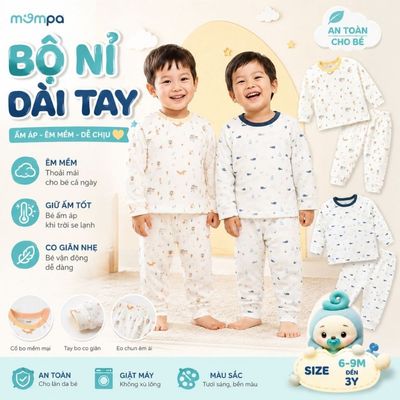 Bộ dài tay cho bé Mompa 6 tháng - 3 tuổi vải Cotton Nỉ dày dặn co giãn mềm mại MP 0580