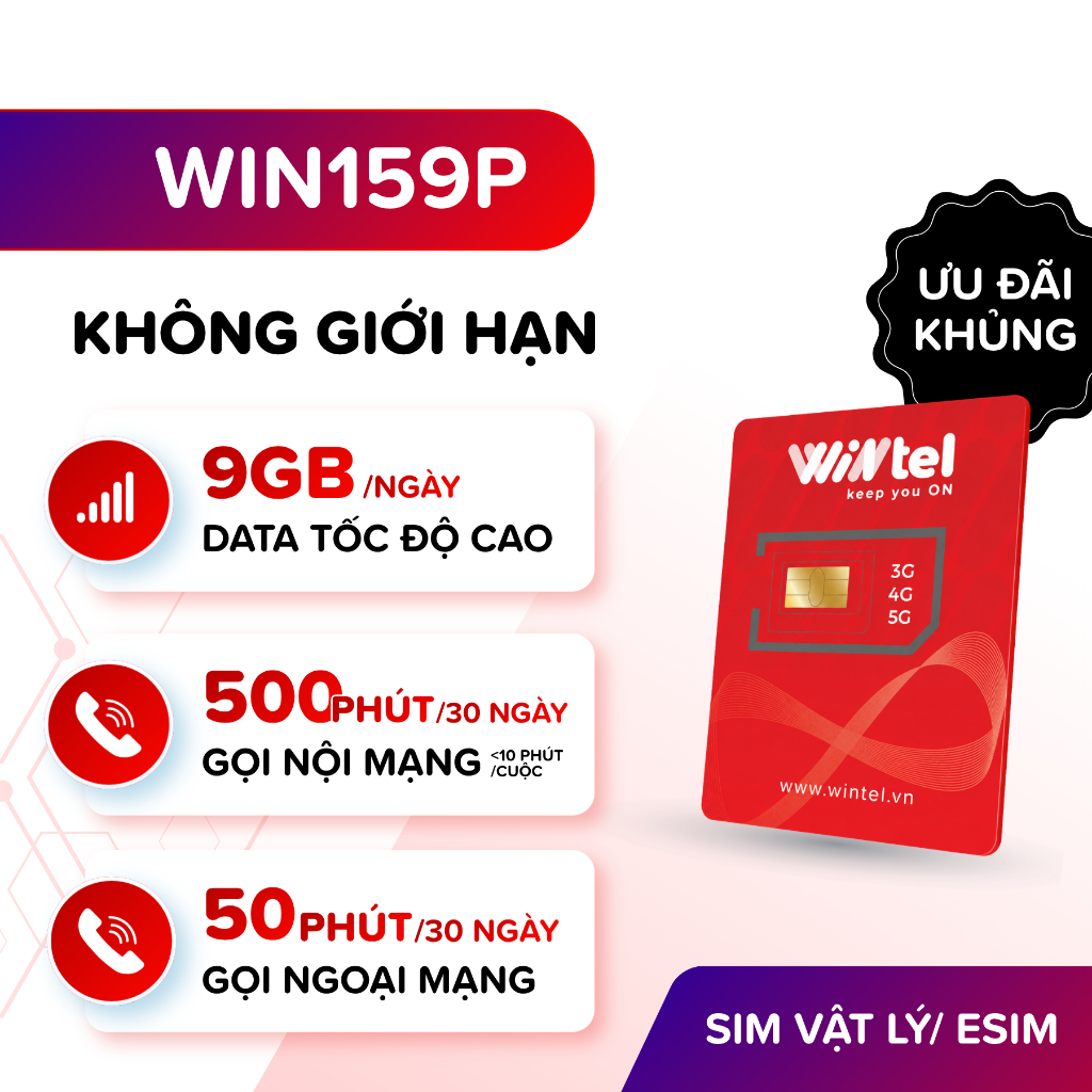 SIM 9GB/Ngày Wintel Win159P - SIM Data Không Giới Hạn