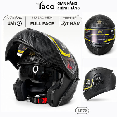 Mũ Bảo Hiểm TACO Fullface Royal M179 Vân Carbon Mũ Lật Cằm 2 Kính (TẶNG Khăn Trùm Đầu Ninja + Túi)