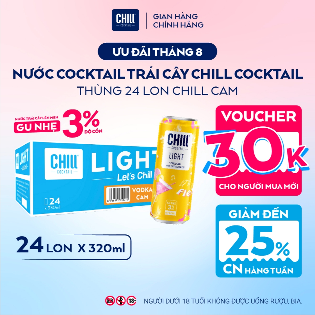 Thùng 24 Lon CHILL CAM 320ml, Nước Cocktail Trái Cây Gu Nhẹ 3% Ít Cồn - CHILL COCKTAIL LIGHT