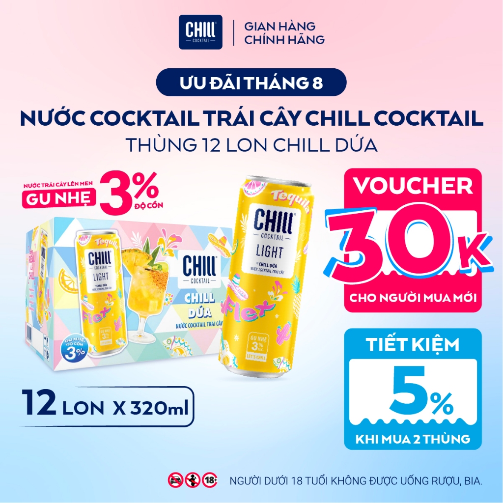 Thùng 12 Lon CHILL DỨA 320ml, Nước Cocktail Trái Cây Gu Nhẹ 3% Ít Cồn - CHILL COCKTAIL LIGHT