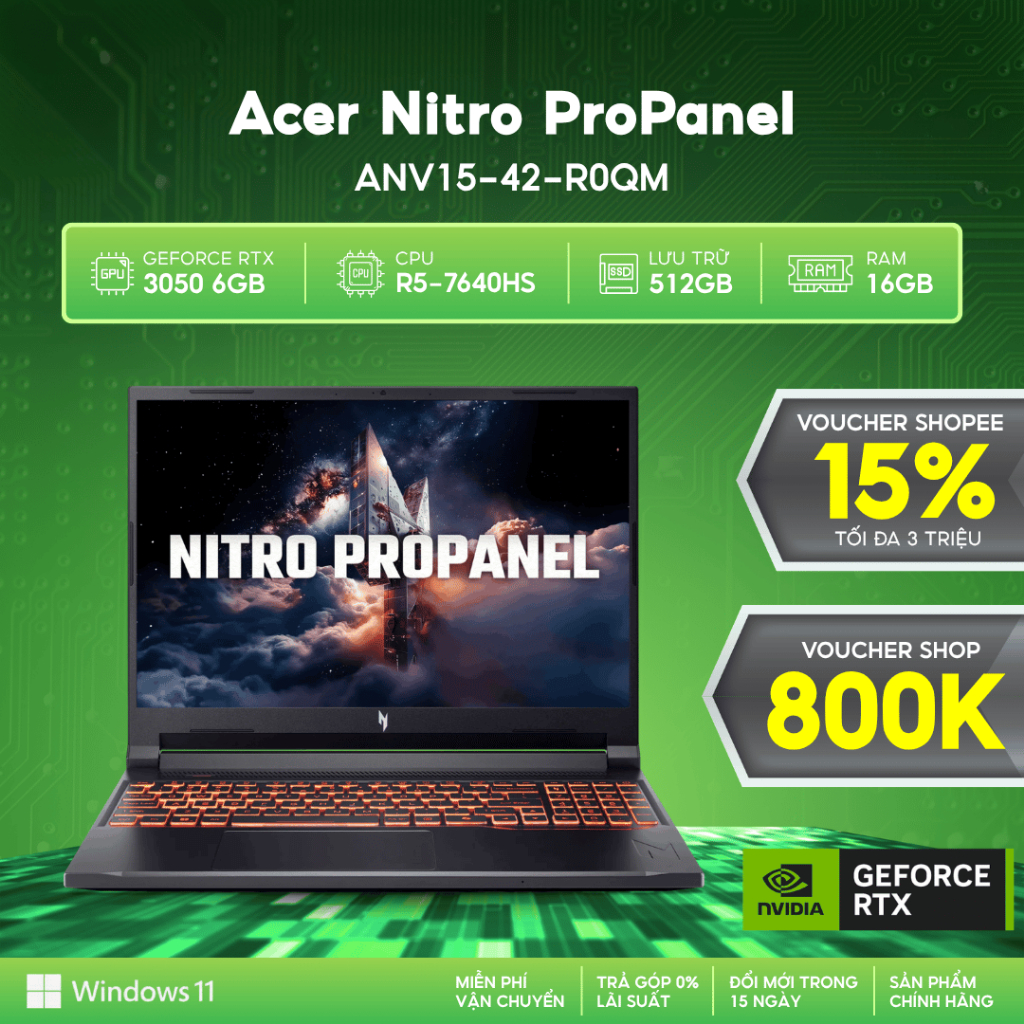 Laptop Gaming Acer Nitro ProPanel ANV15-42-R0QM (R5-7640HS | GeForce RTX™ 3050 6GB | 16GB | 512GB | 