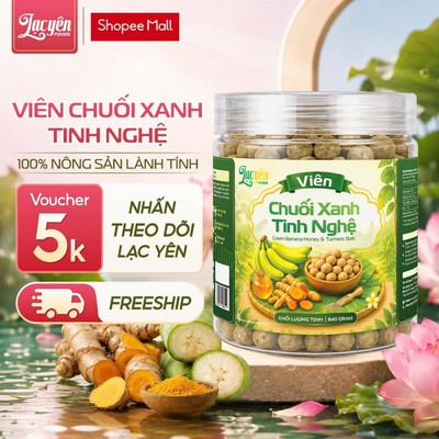 Viên Bột Chuối Xanh Tinh Nghệ Lạc Yên Foods Sấy Lạnh Nguyên Chất Giàu Tinh Bột Kháng