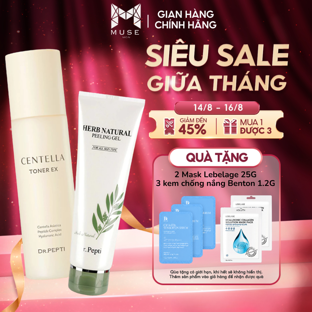 COMBO Nước Hoa Hồng Dr.Pepti Centella Toner Ex 180ml + Tẩy Da Chết Mịn Dr.Pepti 130ml