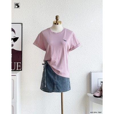Áo thun ngắn tay Twentyfive cổ tròn hình thêu basic mặc hàng ngày 7387