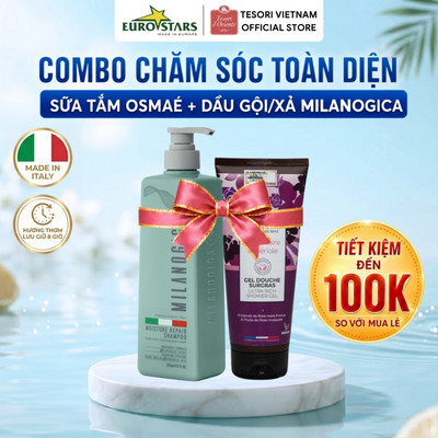 Combo Sữa Tắm Nước Hoa Thuần Chay Osmaé 100ml/200ml & Dầu Gội/Xả Milanogica 355ml/725ml - Bộ đôi Chăm sóc Toàn diện