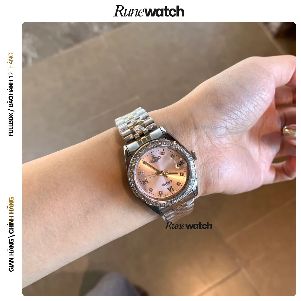 [ Rune Watch I32 ] Đồng Hồ Nữ Đeo Tay Chính Hãng IBSO - Đồng Hồ Dây Thép Viền Đá Tone Hồng Vibes Nữ 