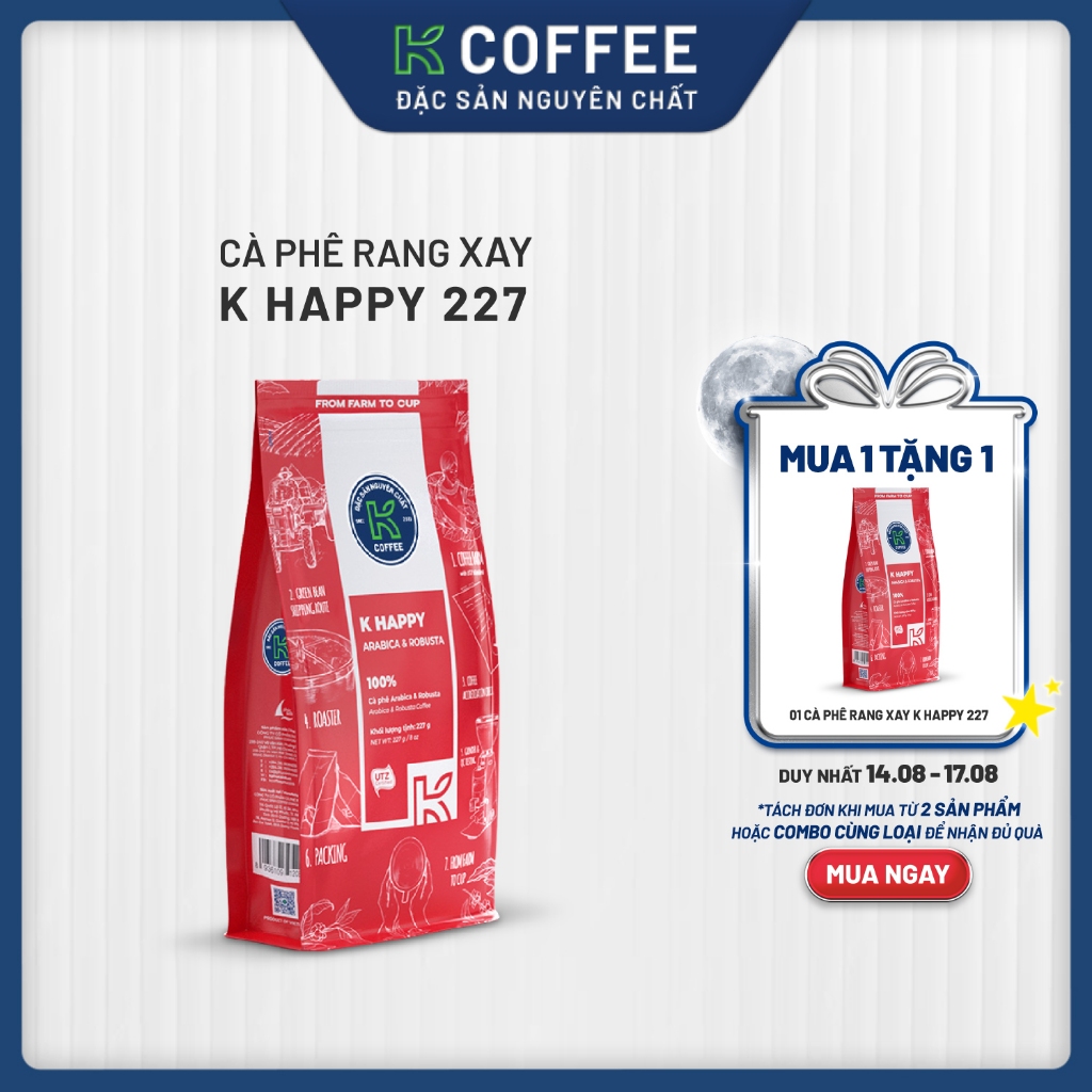 Cà phê Rang xay Đặc sản Nguyên chất Pha phin K Coffee K Happy 227g