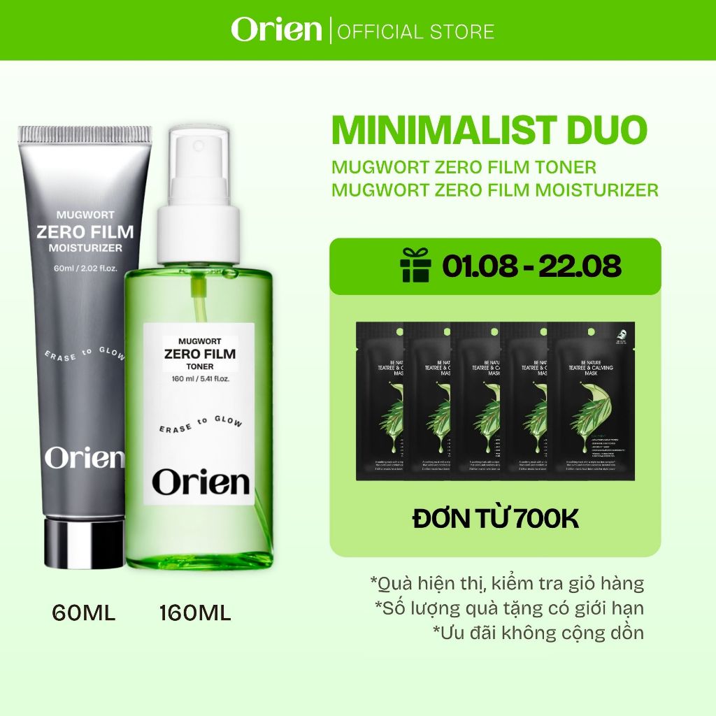 Bộ đôi Orien Mugwort Zero Film Toner 160ML + Moisturizer 60ML | Cân bằng & cấp ẩm cho làn da