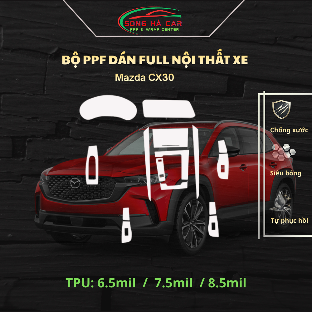 Mazda CX30: Dán PPF bảo vệ Full nội thất, chống xước và luôn bóng đẹp.