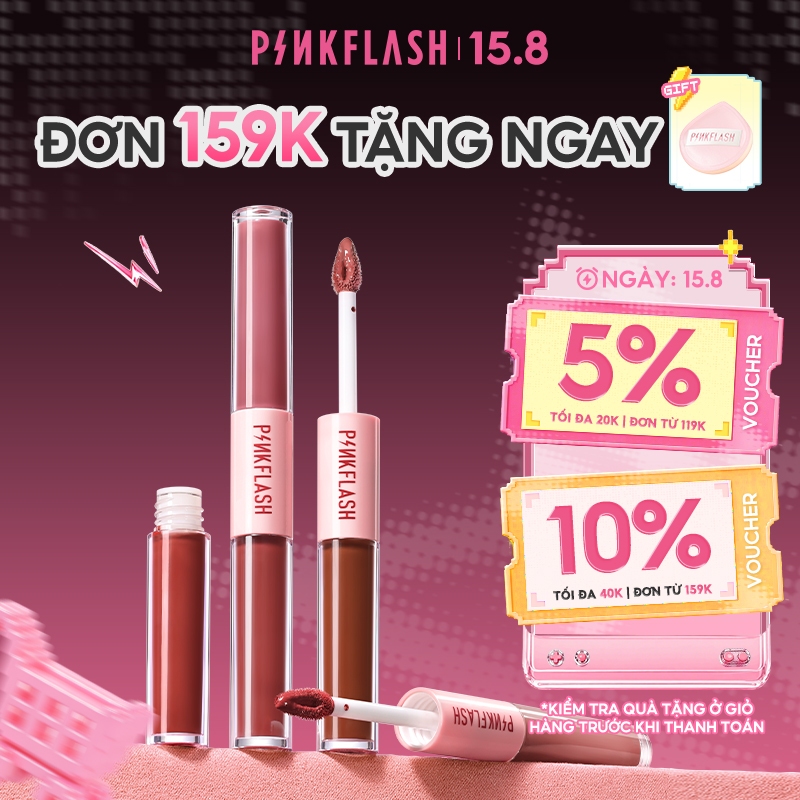 PINKFLASH son môi bộ đôi son môi dạng lỏng matte son môi nhung lip tint nhẹ sắc tố cao kéo dài 2.8g