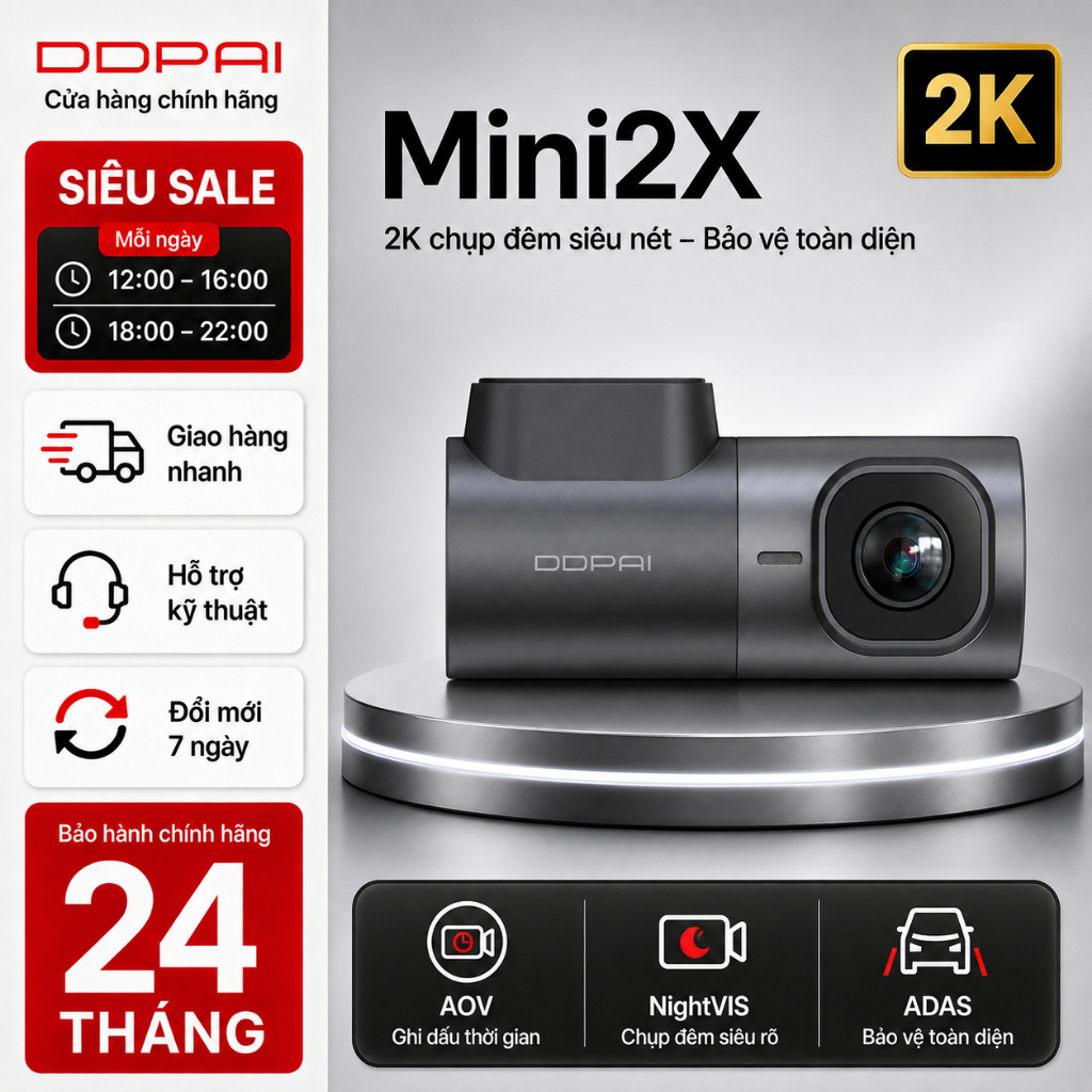 DDPAI Mini 2X Camera Hành Trình Ô Tô 2K QHD 1440P 360° Xoay WiFi 5GHz Ban Đêm Cao Cấp Giám Sát Đỗ Xe