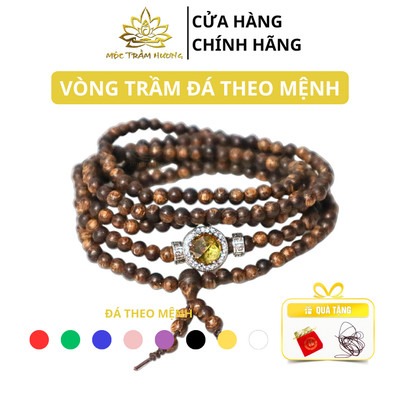 Vòng Tay Trầm Hương 216 Hạt 4 mm Trầm Sánh Chìm Mix Charm Bạc S925 Đá Màu Theo Mệnh - Mộc Trầm Hương MTH