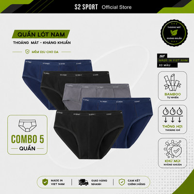 COMBO 3 Quần lót nam cao cấp S2 SPORT Bamboo mềm mịn thoáng khí cạp nhỏ cho người béo bụng SBF02.CB3