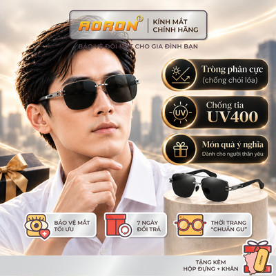 Kính Mát Thời Trang Nam AORON Tròng Phân Cực Chống Tia UV400 Thiết Kế Gọng Vuông Sang Trọng Độc Đáo - AK061