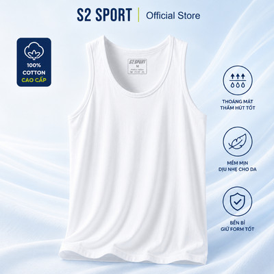 Áo tank top nam ARI S2 SPORT áo ba lỗ nam trắng trơn lót trong 100% cotton thấm hút mồ hôi - SC21