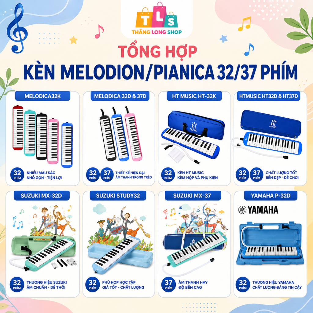Tổng Hợp Kèn Melodion/Pianica 32/37 Phím Suzuki MX32D MX37, Yamaha P-32D, DHS, HT Music, MELODICA