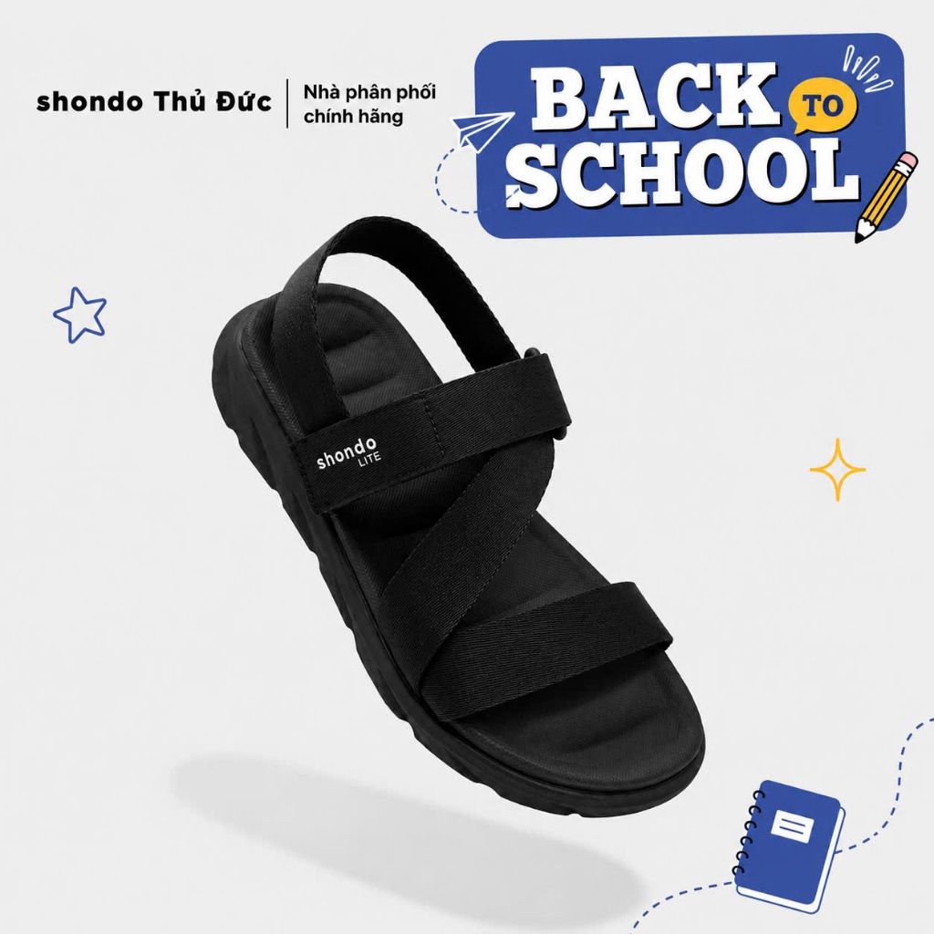 Giày sandal SHONDO F6s Lite nhẹ êm, thoải mái full đen
