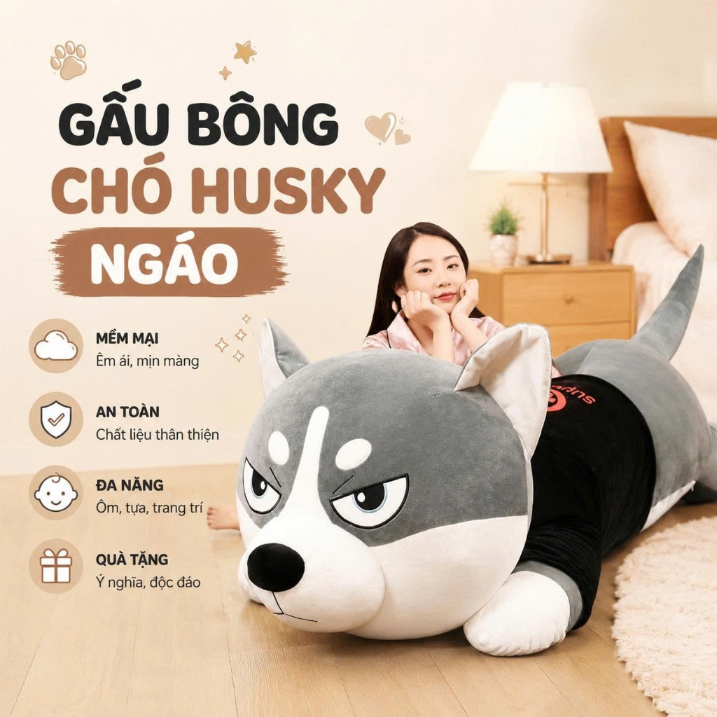 ❤️Sỉ Giá Xưởng❤️Chó Husky Xám Hot- Chó Bông Husky Thú Nhồi Bông Gấu Bông Chó Husky Hàng Cao Cấp