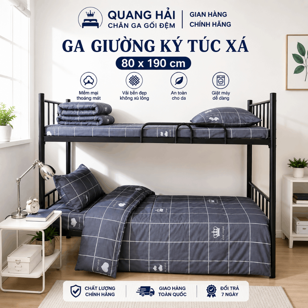 [HOẢ TỐC] Ga giường ký túc xá 80 x 190cm, giường đơn, giường tầng sinh viên ở khu kí túc xá
