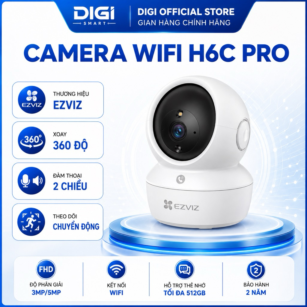 Camera Wifi EZVIZ H6C PRO/H6C G1 3MP/5MP/8MP - Xoay 360 Độ, Đàm Thoại 2 Chiều, Theo Dõi Chuyển Động