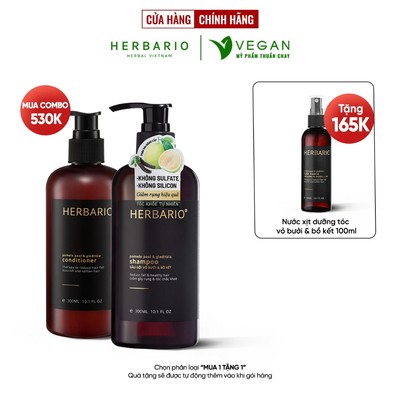 Bộ đôi Dầu GỘI XẢ bồ kết & vỏ bưởi Herbario 300ml TẶNG xịt dưỡng Herbario 100ml