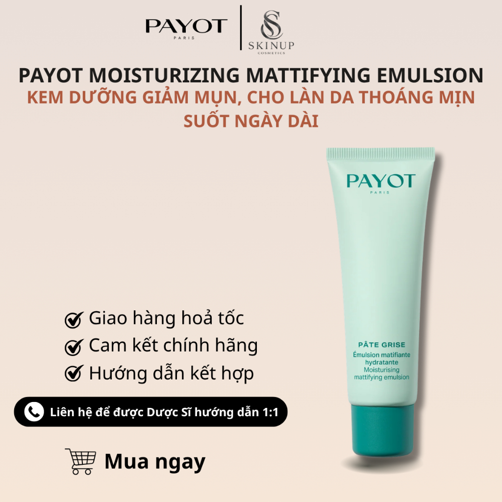 PAYOT Moisturizing Mattifying Emulsion / KEM DƯỠNG GIẢM MỤN CHO DA THOÁNG MỊN 50ML