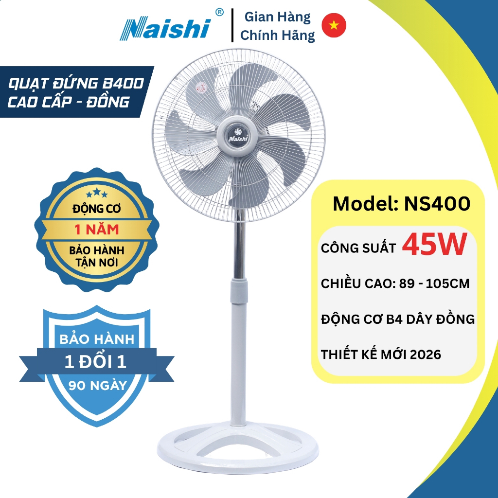 [NS400] Quạt Lửng NAISHI B400 Cao Cấp - Motor Dây Đồng 45W - Phiên Bản Mới Chất Lượng Cao