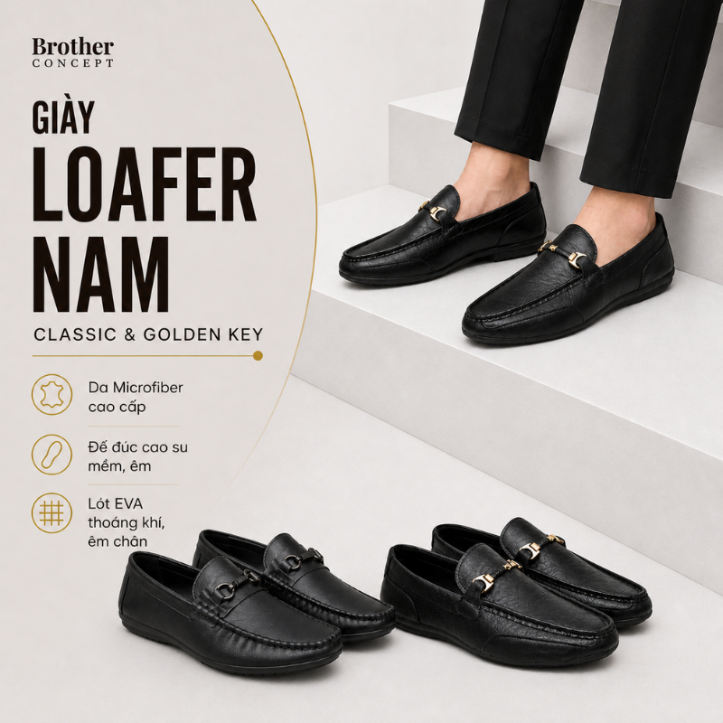 Giày Lười Nam Loafer Moccasin BrotherConcept Màu Đen Đế Cao Su Khóa Bạc Hoặc Vàng