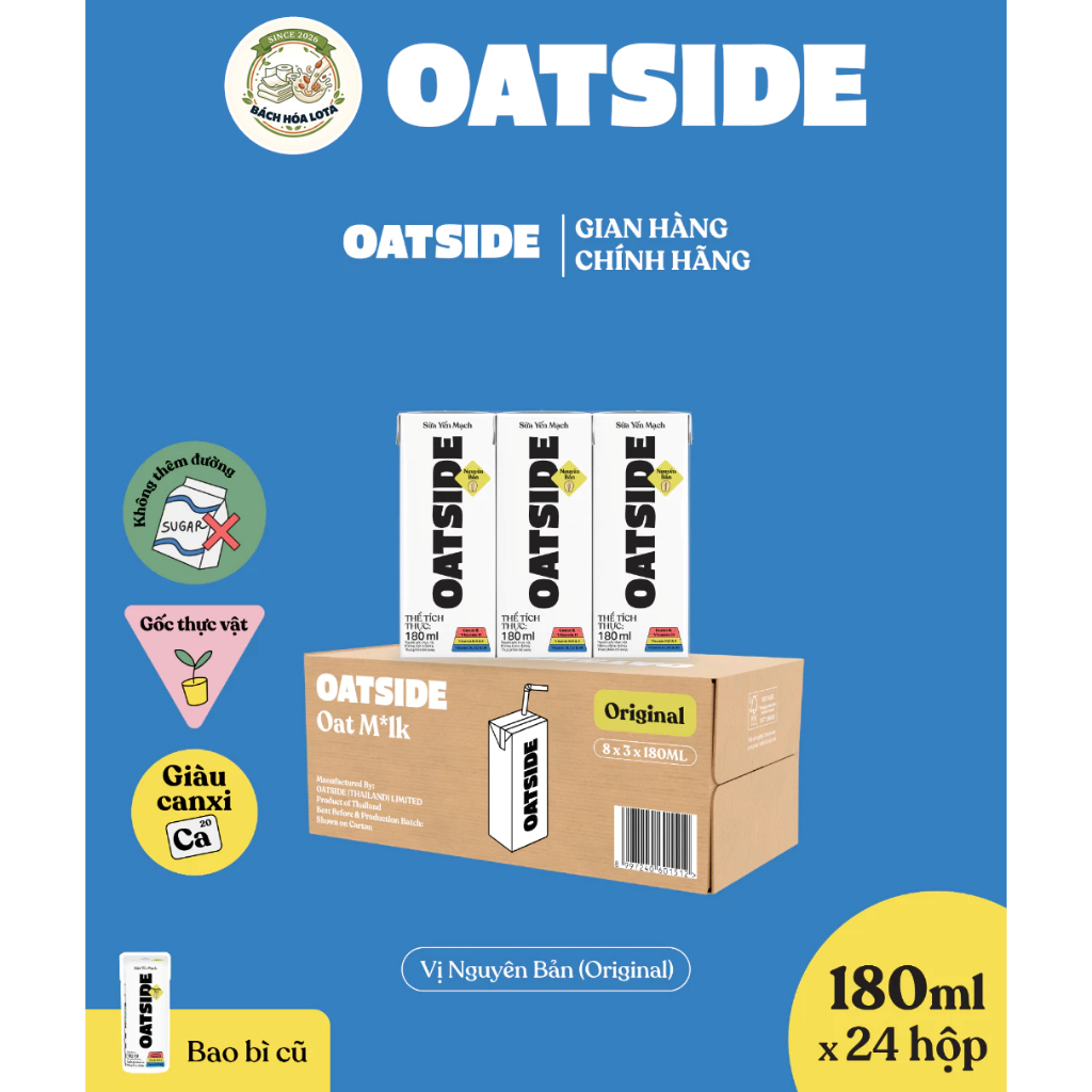 [THÙNG 24 HỘP 180ML] Sữa Yến Mạch OATSIDE 180ml | Sữa Thực Vật Sánh Mịn, Không Lactose