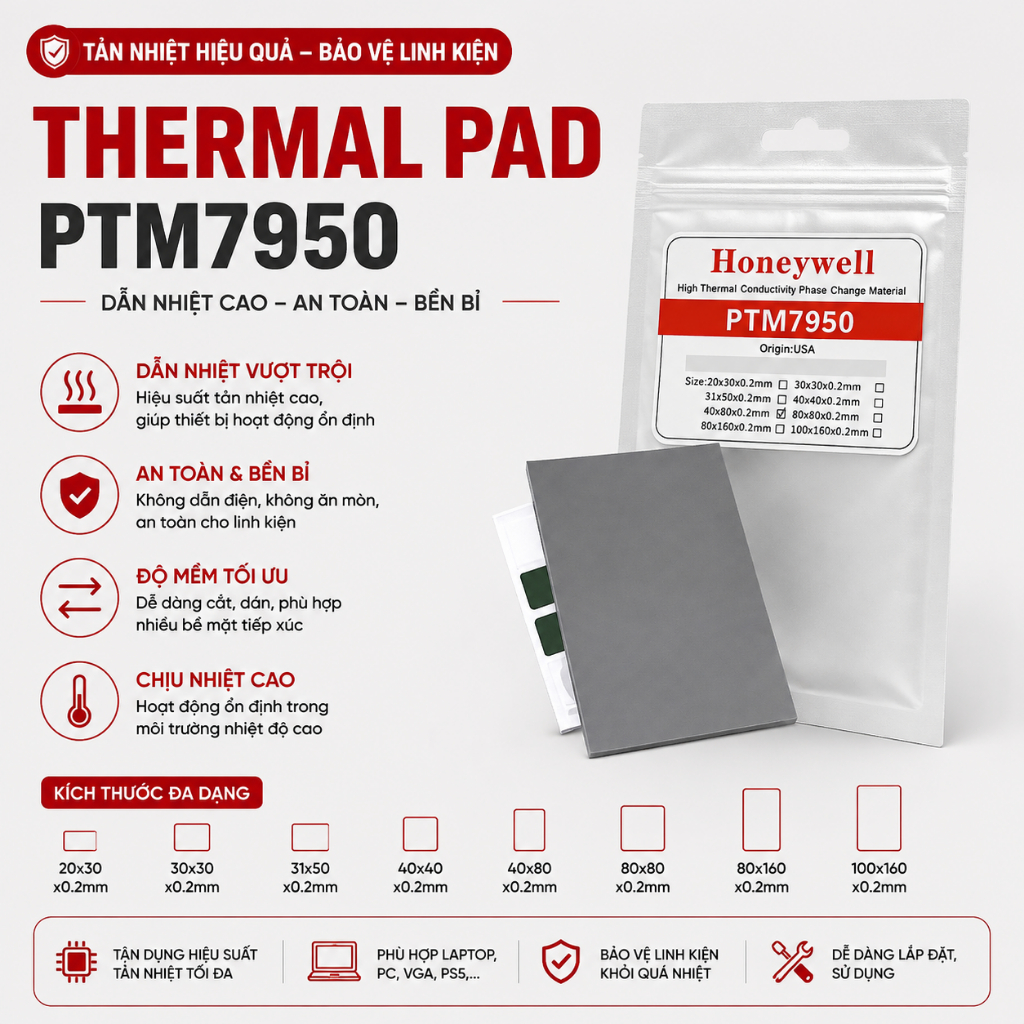 Miếng Dán Thermal Pad Honeywell PTM7950 Cho Hiệu Suất Tản Nhiệt Máy Tính Laptop Cực Cao