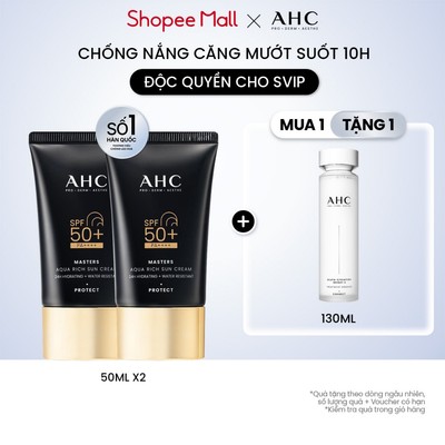 [SVIP] Bộ đôi Kem chống nắng AHC phổ rộng 400nm căng mướt da chuẩn Hàn (50 ml x2) Masters Aqua Rich Sun Cream
