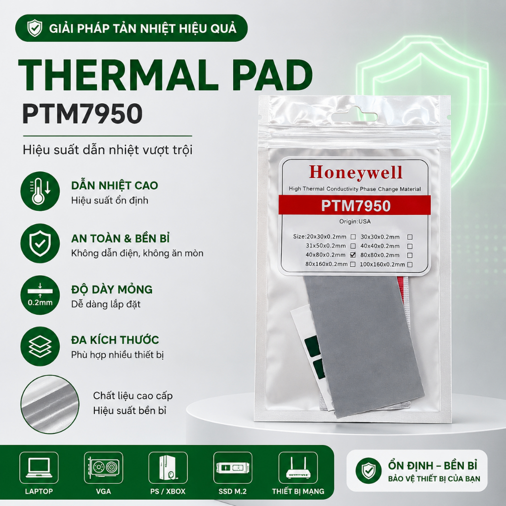 Miếng Dán Dẫn Nhiệt Thermal Pad Honeywell PTM7950 Bảo Vệ Giúp Làm Giảm Nhiệt Độ Máy Tính Laptop Nhan