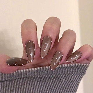 Nailbox Thiết Kế Mắt Mèo Nâu Phối Chấm Bi Trắng, Nailbox Đơn Giản, Nailbox Mắt Mèo- Nir nailbox N42