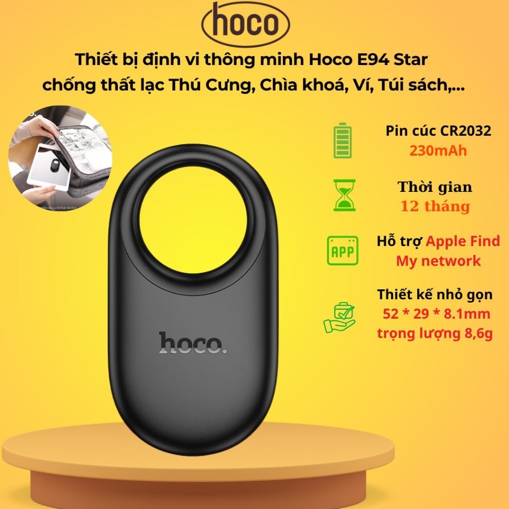 Thiết bị định vi thông minh Hoco E94 Star  chống thất lạc Thú Cưng, Chìa khoá, Ví, Túi sách,…