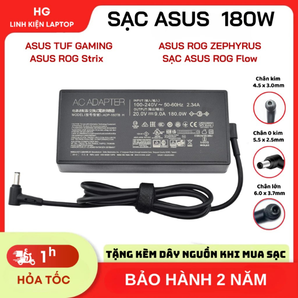 Sạc Dùng Cho Laptop ASUS 180W 9A / 9.23A – Adapter ASUS ROG Zephyrus G14 GA401, TUF A17, G14, GA502,