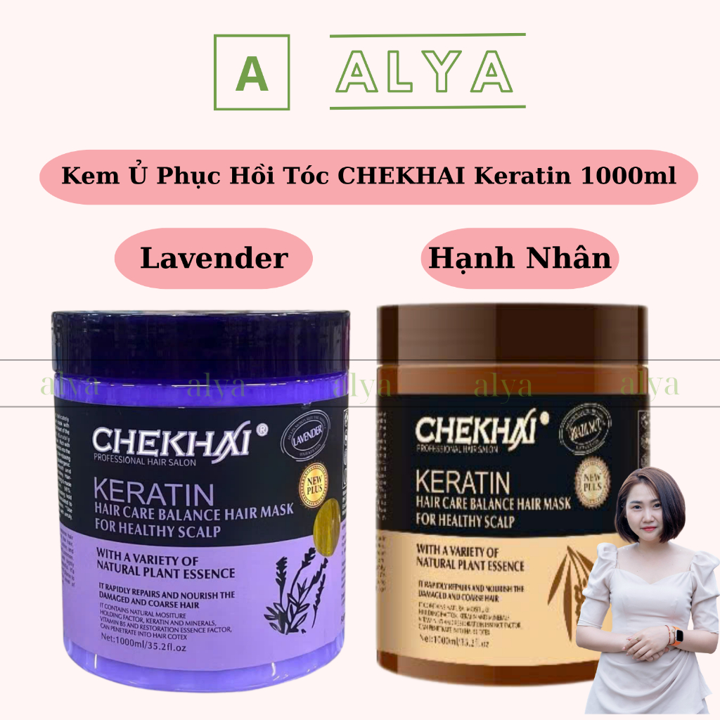 Kem ủ tóc Chekhai Keratin Collagen 1000ml. Lavender dưỡng tóc, hấp tóc phục hồi keratin colagen