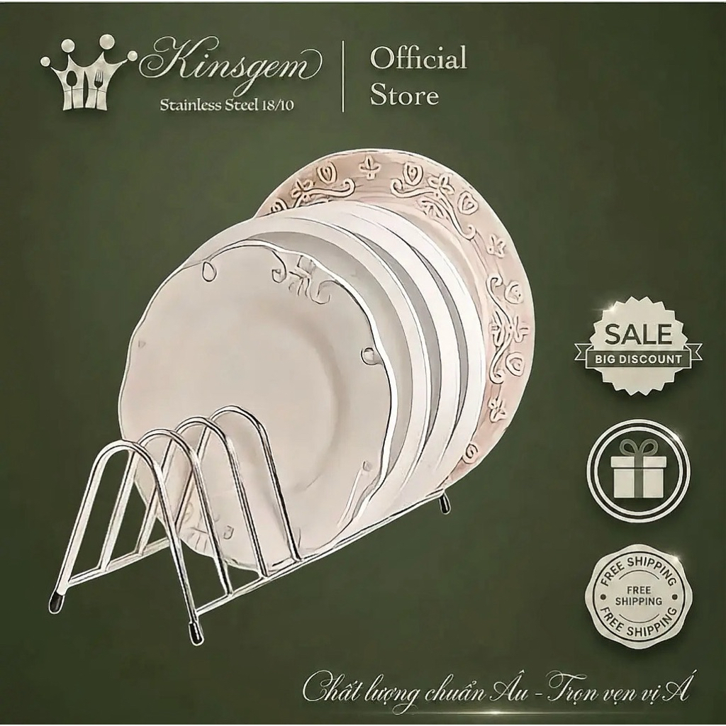 Khay Úp Bát Đĩa KINSGEM By Chockmen Inox 18/10 Giá Úp Đĩa Để Trên Mặt Bàn Tủ Bếp Kệ Để Bát Đĩa Ráo N