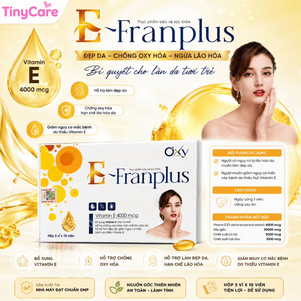 Viên uống E-Franplus bổ sung Vitamin E 4000 mcg hỗ trợ chống oxy hóa, làm đẹp da (H/30V)