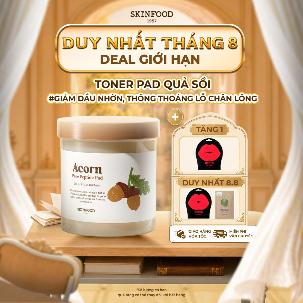 Hộp 60 Miếng Bông Quả Sồi SKINFOOD Se Khít Lỗ Chân Lông Acorn Pore Peptide 250g