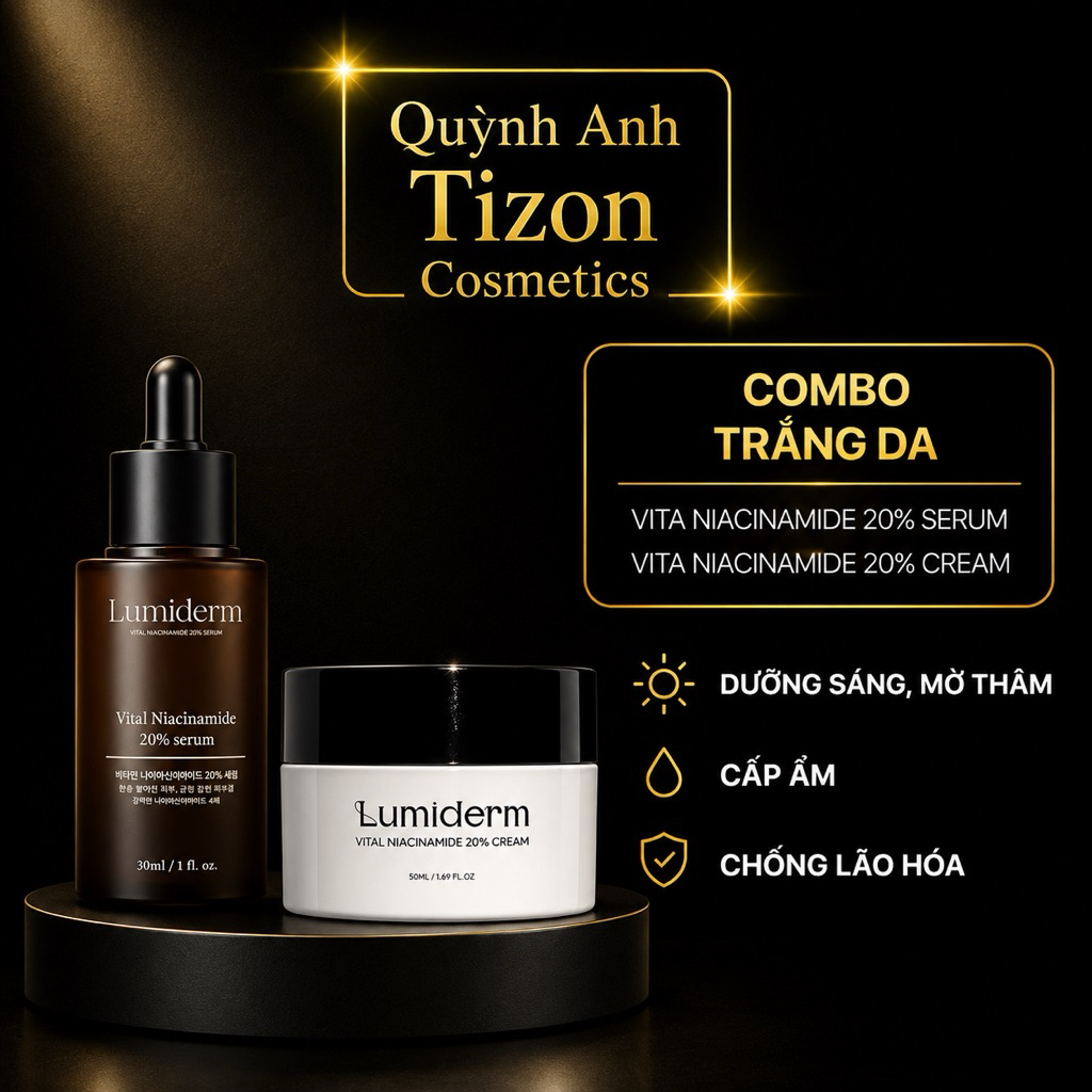 Combo Kem duơng Lumiderm vital niacinamide 20% cream 50ml (VO TRĂNG)+ 1 lọ serum b3 niacinamide 20% 