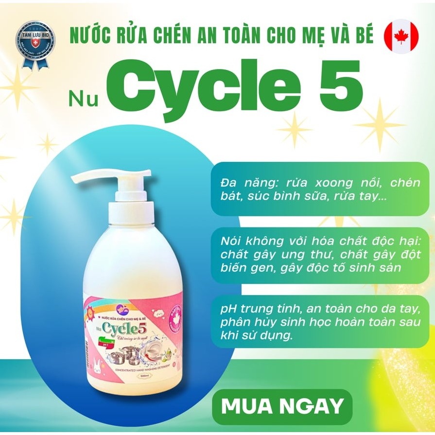 Nu-Cycle 5: Nước Rửa Chén Sinh Học Đậm Đặc (500ml)